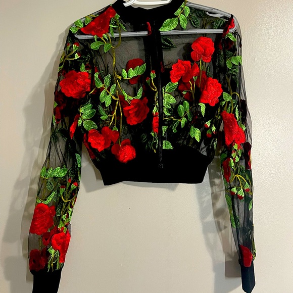 Embroidered Mesh Rose Jacket - Picture 1 of 4